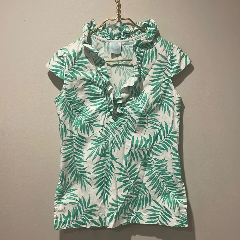 Devon Baer Fern Print Ruffle‎ Neck Top